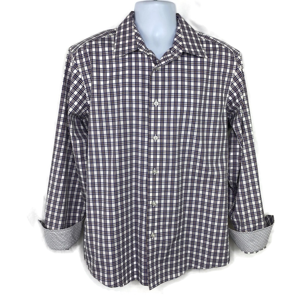 EGARA Slim Fit Blue and Brown Plaid Smaller Pattern Large NWOT